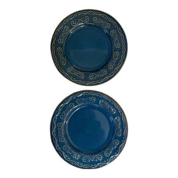 Set of 2 Pier 1 TUNISIA 8 1/2" Blue with Tan Scroll Lunch/Salad Plates - Picture 2 of 8